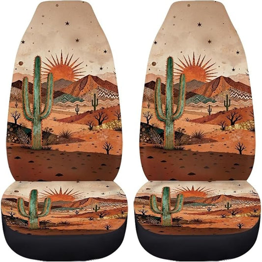 Desert Cactus Car Front Seat Covers Arizona State Car Seat Covers Full Set of 2 Stretch Polyester Fabric Cover Automotive Interior Seats Covers for Most Cars SUV Sedans - Image 2