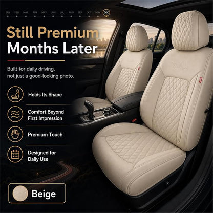 Beige High-Density Nappa Leather Automotive Car Seat Covers Full Set | Univerasal Fit,3D Contoured,Full Coverage,Waterproof,ThickTexture Nappa Leather,for most Suvs Trucks Sedans - Image 9