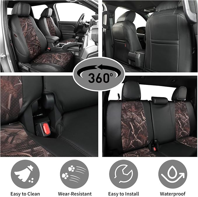 EKR Tacoma Seat Covers Custom Fit for Toyota Tacoma (Only for Hybrid) 2024 2025 2026 Double cab TRD Sport/TRD Off-Road/Limited/Trailhunter-Truck Seat Cover Full Set,Faux Leather(Black/Reed Camo) - Image 2