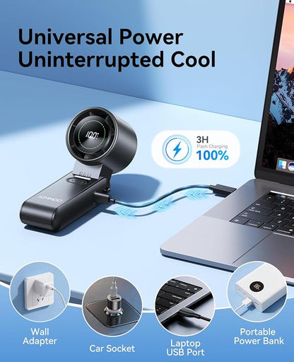 KIMMOO 3-in-1 Portable Handheld Turbo Fan-100 Speeds,Powerful 20000 RPM, 12Hrs Cooling, LED Display, 120° Rotation, USB Rechargeable Mini Hand Held Personal Fan for Travel Makeup Outdoor Indoor, Black - Image 8