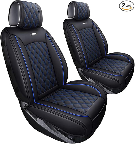 Chevy Silverado GMC Sierra 2 Front Seat Covers 2007-2026 1500 2500HD 3500HD | Aierxuan Custom Fit Truck Pickup Trail Boss Z71 Crew Double Extended Cab Waterproof Leather Cushions Black-Blue by Aierxuan