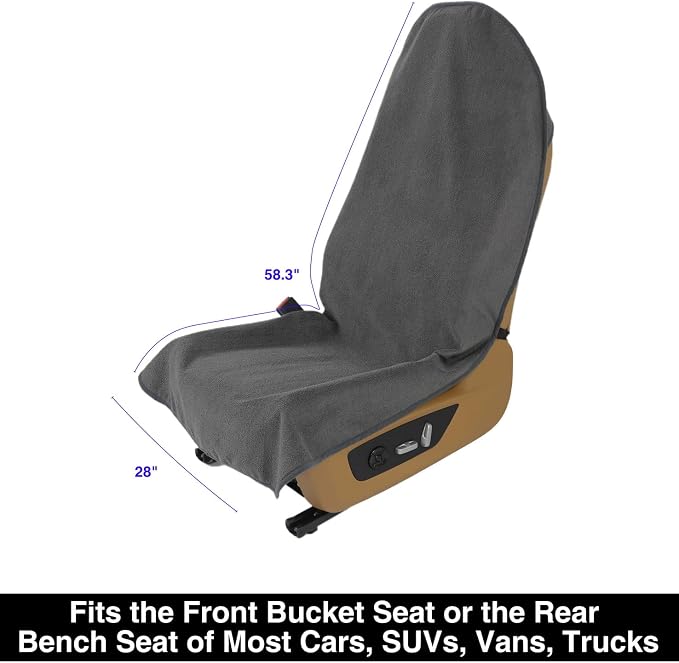 Waterproof Towel Car Seat Cover, Sweatproof Non-Slip Seat Protector, Universal Fit for Front Bucket or Rear Bench Seat of Cars, SUVs, Vans, Trucks, Compatible with Airbags and Armrests (Gray, 2 Pack) - Image 7