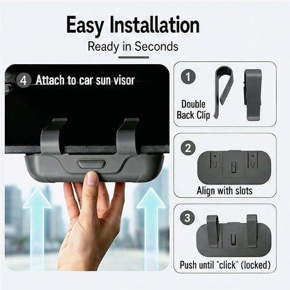 Car Sun Visor Sunglasses Holder,Gray ABS Eyeglasses Case | Card Storage,Soft Flocked Interior,Anti-Rattle Triangle Slot,Double Clips,Push Button Access,Scratch Protection,Universal Fit - Image 4