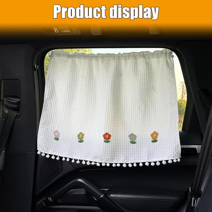 Car Side Window Sun Shade Privacy Curtain for Baby, Five Sunflowers | Blackout UV Protection Car Window Shades with Suction Cup for Back Seat - Cute Auto Camping Windows Screen Shades - Image 7