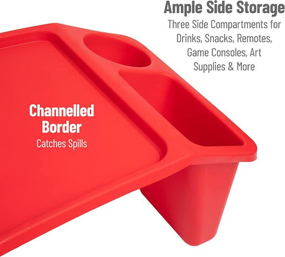Mind Reader Kids Lap Desk, Portable Activity Tray with Side Storage, Stackable Plastic Desk for Drawing, Snacks, Study, Set of 2, Red - Image 5