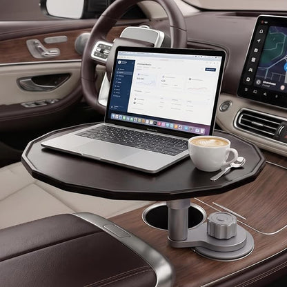 Updated 4-way Base 2 Height Modes Car Laptop Desk, Car Desk for Laptop Rotating Solid Birch Wood Cup Holder Tray, Cup Holder Table for Model 3/Y & Most Vehicles, Tesla Table, Mid Console Laptop Tray by Unknown