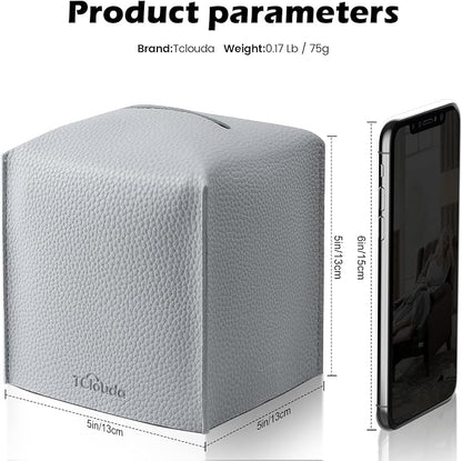 Tissue Box Cover, Tclouda, Modern PU Leather Square Tissue Box Holder for Creative Decorative, Ideal for Bathrooms/Office/Car/Nightstand/Outdoor Tent/Dining Table, 5"X5"X5", Single Gray - Image 2