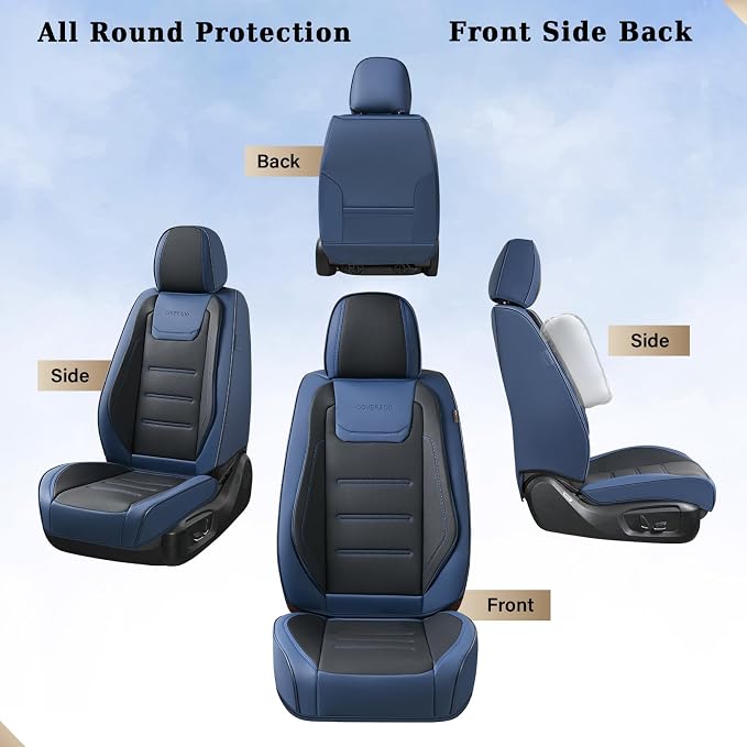 Coverado Car Seat Covers, Front Covers for Cars, Car Seat Cover Front Seats, Car Seat Protector Waterproof, Leather Car Seat Cushion, Universal Interior Covers Seat Protectors for Most Cars Blue - Image 8