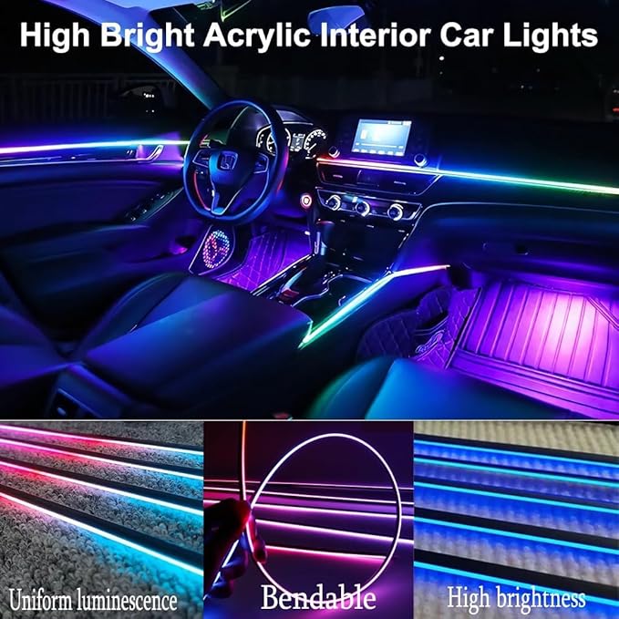 Interior Car LED Strip Lights, Acrylic LED Lights for Car with Dynamic Dreamcolor Chasing, Ambient Lighting Kits Music Sync Wireless APP and Remote Control (4 in 1) - Image 5