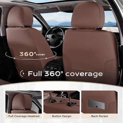 Coverado Front Seat Covers, Luxury Faux Leather Durable Anti-Scratch Cushions, Universal Fit for Cars, SUVs, Pickups, Waterproof Automotive Seat Covers, Car Accessories – Brown - Image 3