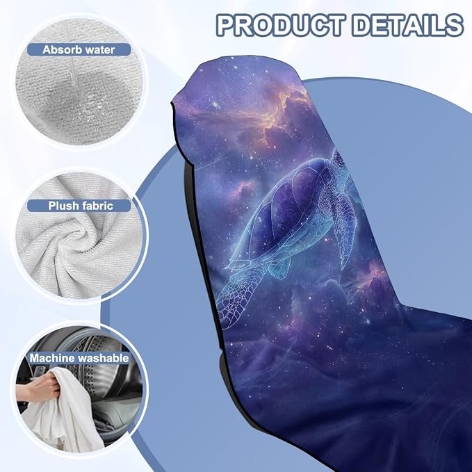 Car Seat Towel Cover After Gym Galaxy Sea Turtle Print Car Seat Hoodie Towel with Storage Bag Quick-Dry Sweat Towels for Gym Workout, Running, Swimming, Beach and Hiking - Image 6