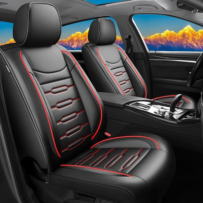 Fit Ariya Car Seat Covers for Nissan Ariya 2023 2024 2025 2026-Upgraded Premium Waterproof & Breathable Leather,Airbag Compatible,All-Weather Seat Cushion Protector (2 Front/Black+Red) by Unknown