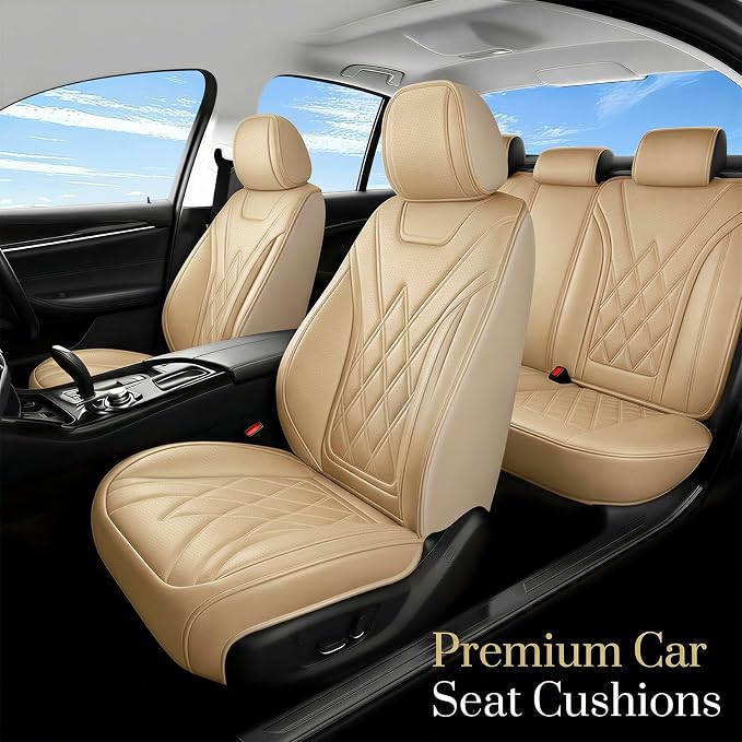 Seat Covers Fit for GMC Sierra 1500/2500/3500 HD 2007-2025,Premium Leather, Waterproof, All-Weather, Airbag Compatible, Breathable, Seat Protectors, Full Set, Beige. - Image 2