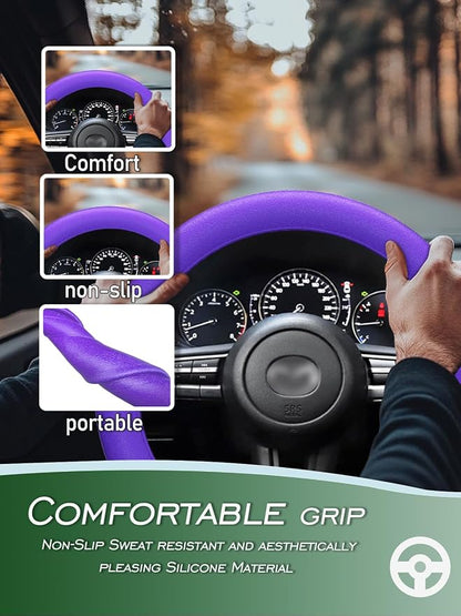 LRITER Car Steering Wheel Cover, Non-Slip Silicone Material, Purple | Multiple Color Choices, Universal Auto Parts Steering Wheel Cover, Suitable for Most Cars - Image 2