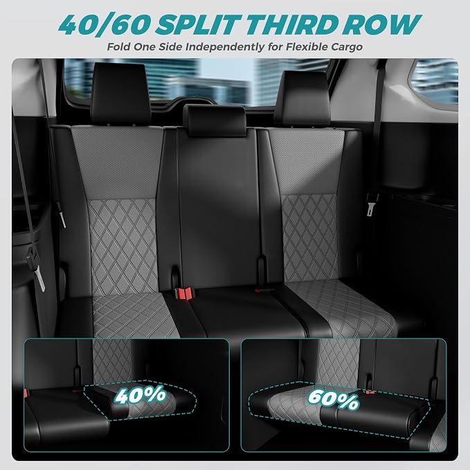 Custom Seat Covers for Toyota Grand Highlander 2024-2026 8 Seats | black grey, faux leather, 2nd row 40/60 split bench, waterproof, breathable, airbag compatible, stain resistant - Image 6