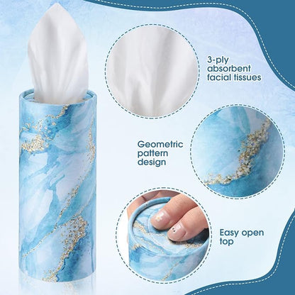 Outus 12 Pcs Marble Car Tissues Cylinder Holder with 3 Ply Facial Tissue Bulk Round Tissue Holder Travel Tissues Boxes Container for Car Cup Wedding Birthday Party - Image 3