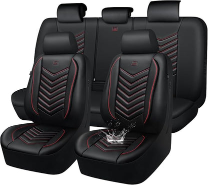 CAR PASS 3D Foam Faux Leather Seat Covers Full Set, Red Waterproof Leather Seat Cover for Cars,Luxury Universal Fit for SUV Truck Sedan Automotive,Armrest Airbag Compatible Anti-Slip,Black and Red by CARPASS