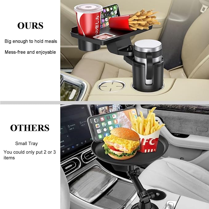 Cup Holder Tray, Detachable 360° Rotatable w/Phone Mount, Fits 2.6‑3.9 Inch | Car Cup Holder Long Road Trip Essentials Travel Patrol Accessories Drink Holder Organizer for Semi Truck Rv - Image 5
