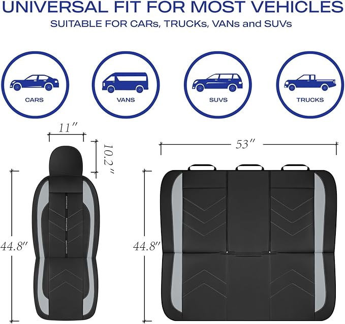 Skechers Car Seat Covers,Luxury Faux Leather Seat Covers,Waterproof Anti Slip Car Seat ProtectorFull Set,Car Accessories Airbag Universal Fit for Most Cars,Vans,Trucks,SUV,Grey - Image 6