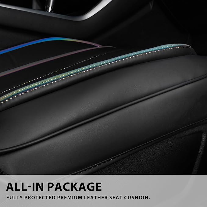 CAR PASS Back Seat Covers, Nappa Leather Rear Seat Bench Cushion Waterproof Breathable Back Row Protector Universal Fit for Car Sedan SUV Pickup Truck, Back Rear Black Chameleon Iridescent Reflective - Image 4