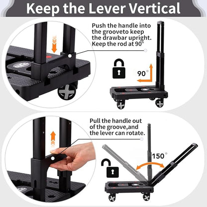GtIiFmTe Foldable Hand Truck, Lightweight Luggage Cart for Airport Car Seat | Compact Folding dolly with Rotating swivel wheel,storage size12×15.7×4.1",300lbs Load,Upright Lock Handle with 3bungee cords - Image 2