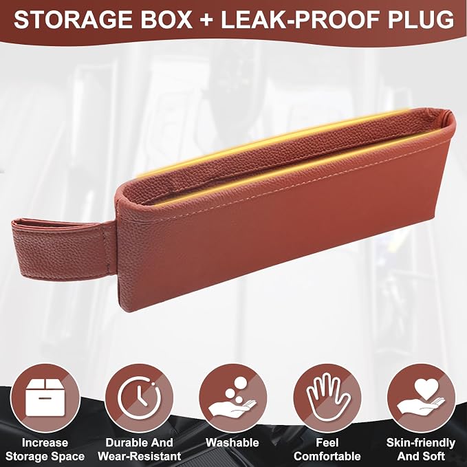 2 Pack Update Car Seat Gap Filler Organizer Leather Console Storage Box Front Side Pocket Seats Organizers Filler Interior Car Accessories for Phone Wallet Coin Key Sunglasses (Brown) - Image 3