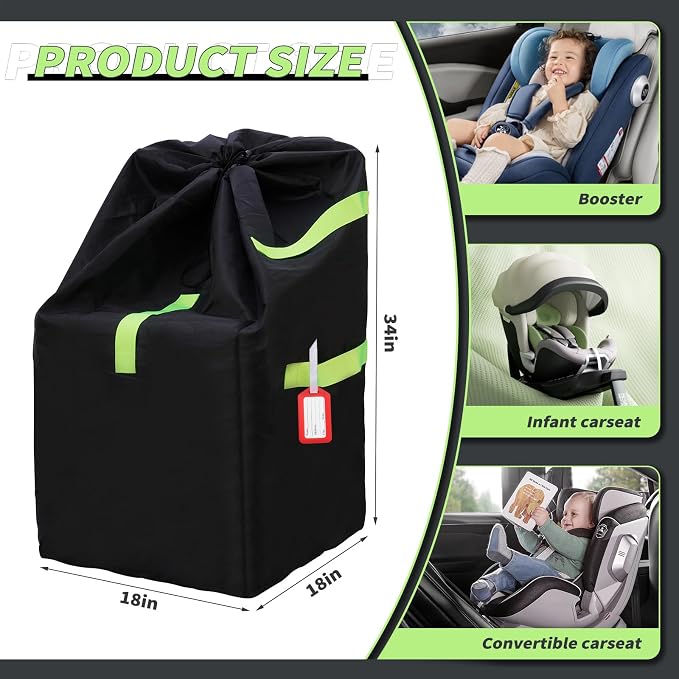 Zihvfzu Waterproof Car Seat Travel Bag with Backpack Straps | Padded travel bag suits air travel and carries car seats, booster seats and strollers; includes one luggage tag. - Image 2