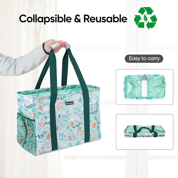 BALEINE Extra Large Utility Tote Bag with Reinforced Wire Frame, Reusable Grocery Bag for Shopping, Picnic (Spring Stroll, 16.5''x14''x10'') - Image 5