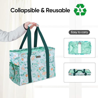 BALEINE Extra Large Utility Tote Bag with Reinforced Wire Frame, Reusable Grocery Bag for Shopping, Picnic (Spring Stroll, 16.5''x14''x10'') - Image 5