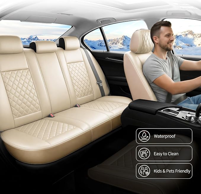 Fit Canyon Car Seat Covers for GMC Canyon 2015-2025 2026 - Luxury Leather, Anti-Slip, All-Weather Seat Cushions, Waterproof & Breathable, Airbag Compatible, Full 5-Seat Set (Beige) - Image 5