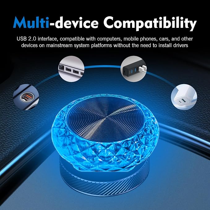 1 PC USB LED Car Interior Atmosphere Lamp, Plug and Play Portable Mini Car Night Ambient Light, Auto Dashboard Decoration Accessories for Most Cars, SUVs, Trucks (Blue) - Image 7
