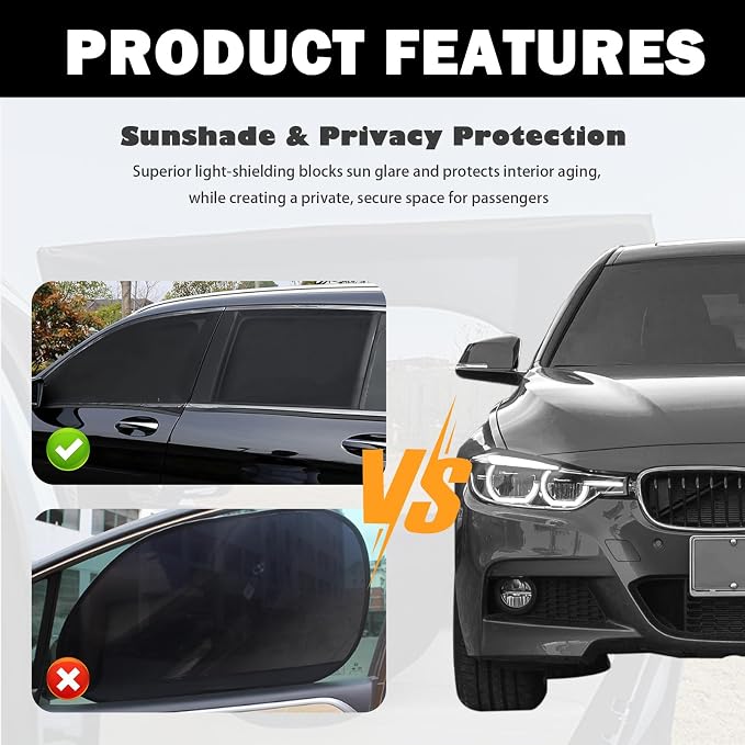 4PCS Front/Rear Car Window Shades with Zipper,Breathable Car Side Window Sun Shade for Privacy Protection,Mesh & Blackout Cars Windows Screens for Camping with Nylon Stickers - Image 3