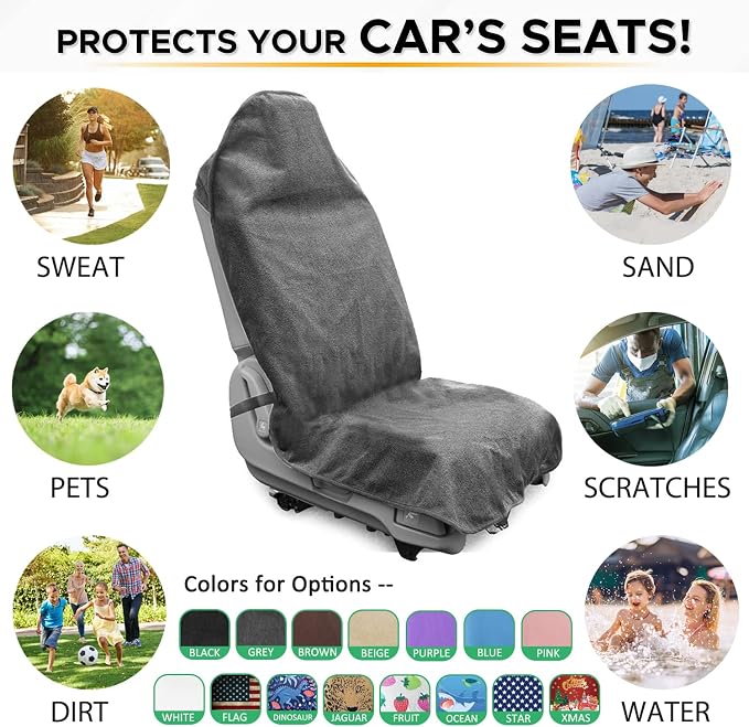 Waterproof Sweating Car Seat Cover for Post Gym Workout, Running, Swimming, Beach and Hiking, Universal Fit Non-Slip Towel Bucket Seat Protector for Cars SUV Trucks, Machine Washable (Grey) - Image 6