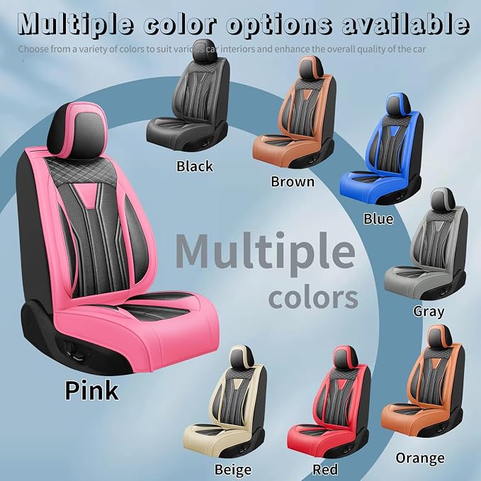 Fit Corolla Premium Leather Car Seat Covers for Toyota Corolla 2000-2025 2026 - Waterproof，Breathable，All-Weather Seat Cushion Protecto & Airbag Compatible, 2 Front Seat Pink&Black - Image 5
