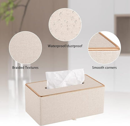 Fashion Leather Tissue Box Holder,Rectangular Tissue Box Cover for Bathroom Dresser Night Stand,Napkin Box Drawer Paper Dispenser,Home Office car Tissue Holder with Magnetic Bottom (Beige) - Image 4