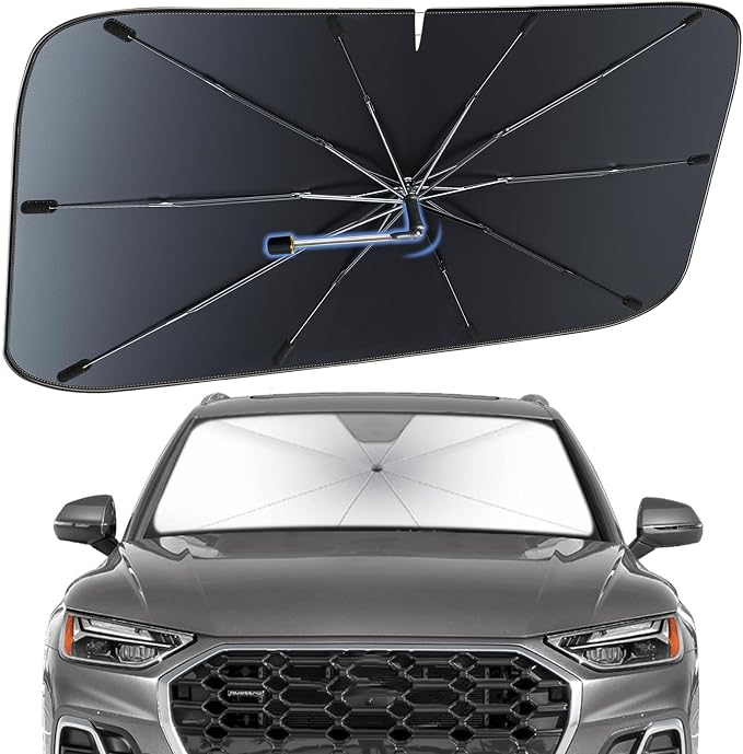 Windshield Sun Shade Umbrella for Audi Q5 2018-2026 Front Window Shield | Heat-Reflective Window Shade, Umbrella Sunshade Cover Blocks Heat, Protects Interior, Vehicle-Specific Precision Fit by Fshaanys