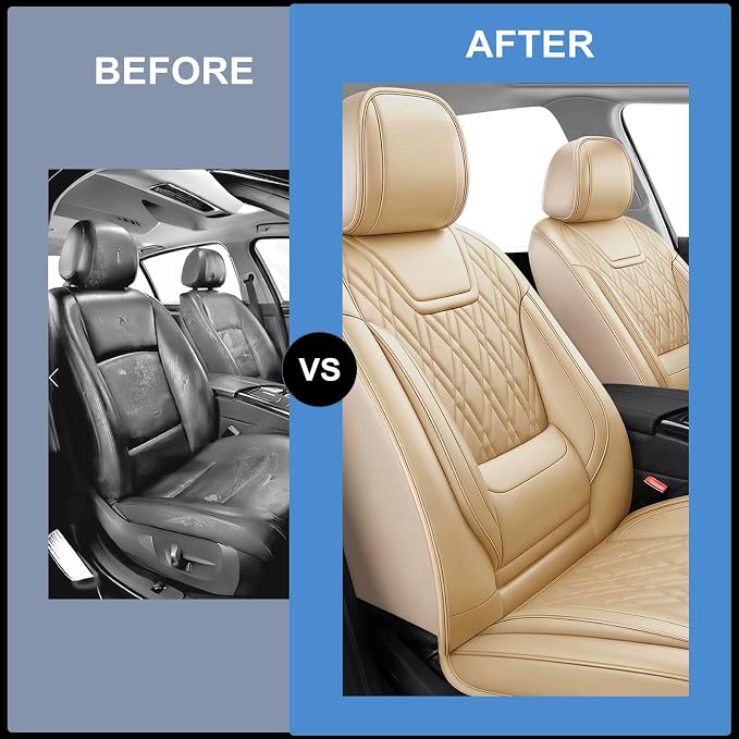 for Subaru Crosstrek 2016-2026 Car Seat Covers, Full Set, Beige | Luxury Full Coverage Leather Seat Protectors, Waterproof Breathable, Non-Slip, Easy to Install, Airbag Compatible, All-Season - Image 6