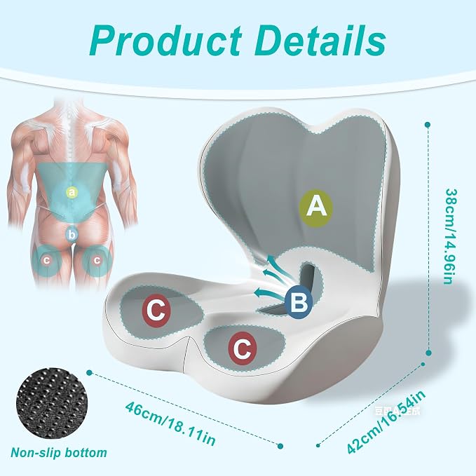 Seat Cushion for Office Chair, Ergonomic Cushion with Lumbar Support Pillow | Orthopedic Memory Foam Coccyx Cushion for Tailbone & Sciatica Pain Relief, Ideal For Office Chairs, Car Seats, Wheelchairs - Image 2