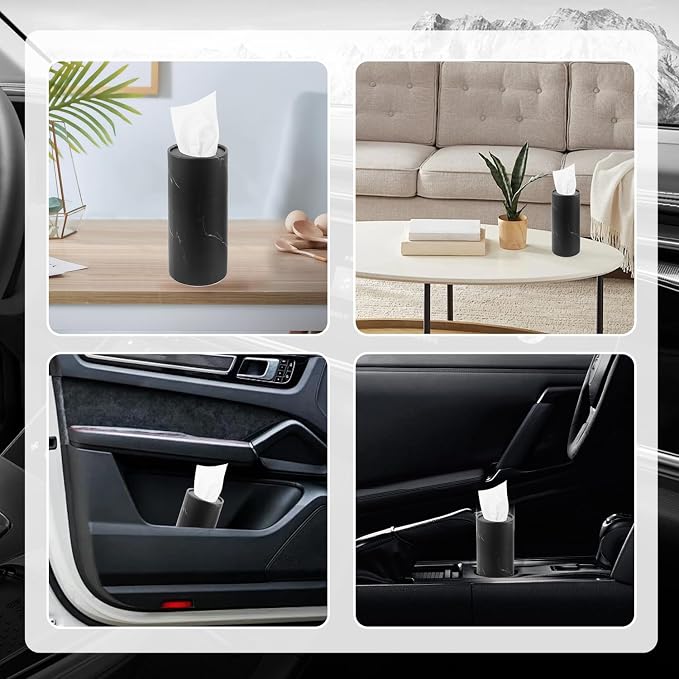 4PCS Pull Out Cars Tissue Holder,Refillable Car Tissues Cylinder with 30-Count Per Box,Multifunctional Car Tissue Box for Cars as Automotive Garbage Cans/Pen Holders (Marble Black) - Image 6