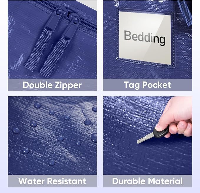 TICONN 2 Pack Extra Large Moving Bags Heavy Duty with Zippers & Carrying Handles, Durable Storage Bags Moving Boxes for Closet Organizers and Storage (2 Pack, Navy) - Image 6