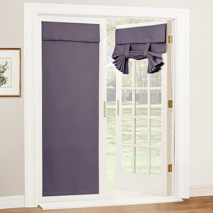 RYB HOME Blackout French Door Curtain, No Drill, W26 x L72, 1 Panel | Self Adhesive, Privacy, Thermal Insulated, For Patio Kitchen Front Entry Front Back Door Glass Window, Renter Friendly by RYBHOME