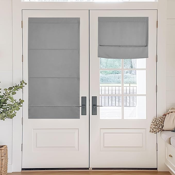 NICETOWN Silver Grey Magetic Blackout Roman Shade, No Drill Door Blinds | Thermal Insulated, Privacy Shades for Bedroom, No Tools Roll Shade, French Front Door Window Cover, 35 x 64 inches Long by NICETOWN