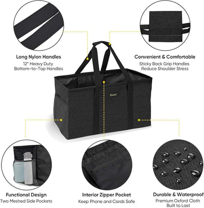 BALEINE Extra Large Utility Tote Bag with Reinforced Wire Frame, Reusable Grocery Bag for Shopping, Picnic (Black, 22''x12''x10'') - Image 5