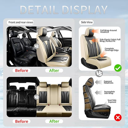Fit Tacoma Premium Leather Car Seat Covers for Toyota Tacoma 2016-2022 2023 - Waterproof，Breathable，All-Weather Seat Cushion Protecto & Airbag Compatible, 2 Front Seat Beige&Black - Image 6