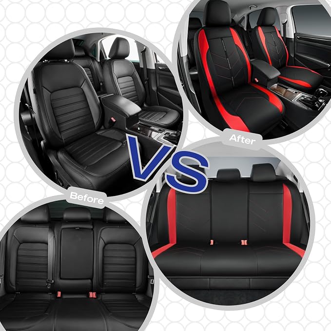 Skechers Car Seat Covers,Luxury Faux Leather Seat Covers,Waterproof Anti Slip Car Seat ProtectorFull Set,Car Accessories Airbag Universal Fit for Most Cars,Vans,Trucks,SUV,Red - Image 7
