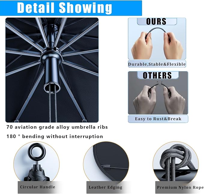 JDDRY Front Windshield Sun Shade with Pull Cord, Umbrella Sun Shade for Windshield, 2024 Car Umbrella Front Sun Shades Cover for Pickup/Large SUV/Truck/Minivan (150x82cm) - Image 6