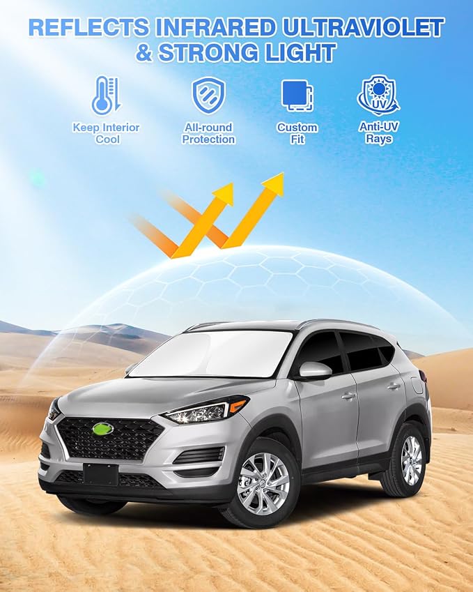 Canvcle Sunshades for Hyundai Tucson 2016-2021 Accessories Windshield Sun Shade Side Rear Window Shade Cover Sun Visor Shield Privacy Protection Keep Vehicle Cool Black 8PCS - Image 2