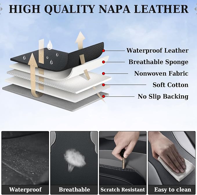 Coverado Car Seat Covers, Front Covers for Cars, Car Seat Cover Front Seats, Automotive Seat Cover, Waterproof, Leather Car Seat Cushion, Universal Interior Covers Seat Protectors for Most Cars - Image 6
