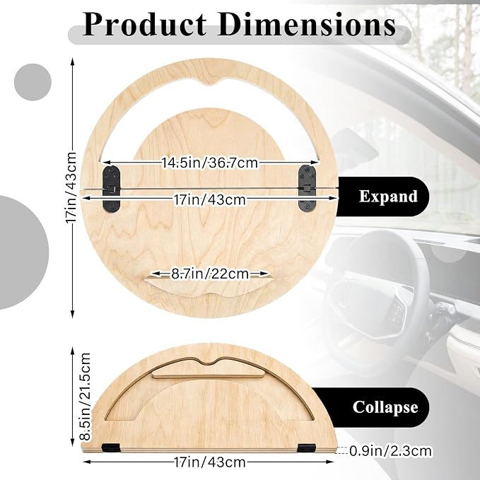 Outus 2 in 1 Car Steering Wheel Tray Steering Wheel Desk for Laptop Wooden Car Table Foldable for Eating Food Writing Work Multipurpose Travel Cars Accessories - Image 2