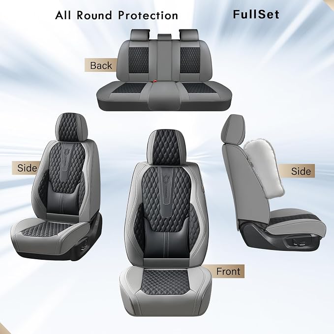 Coverado Front Seat Covers, Nappa Leather Seat Covers for Cars, Waterproof Seat Covers with Lumbar Support Universal Fit for Most Cars SUV Trucks (Front, Black-Gray) - Image 5